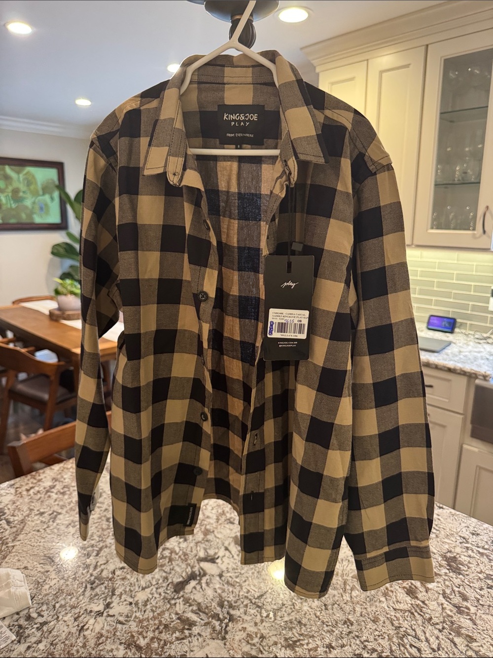 Boys Tan and Black Plaid Button-Down Shirt